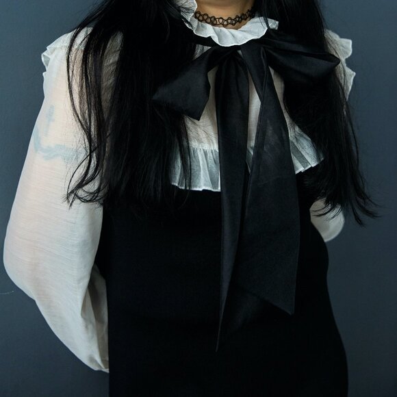 Zara high neck ribbon bow collar dress M - Picture 12 of 12